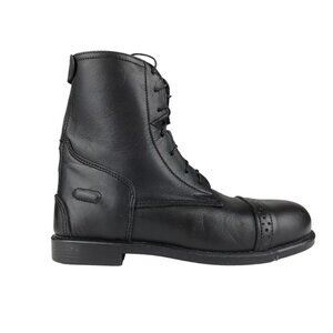 Womens Black Leather Zipper‎ Back Lace Up Round Toe Ankle Combat Boots Size US 6